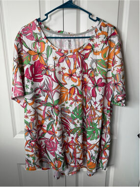 Reel Legends Short Sleeve Tee 3X White Pink Floral